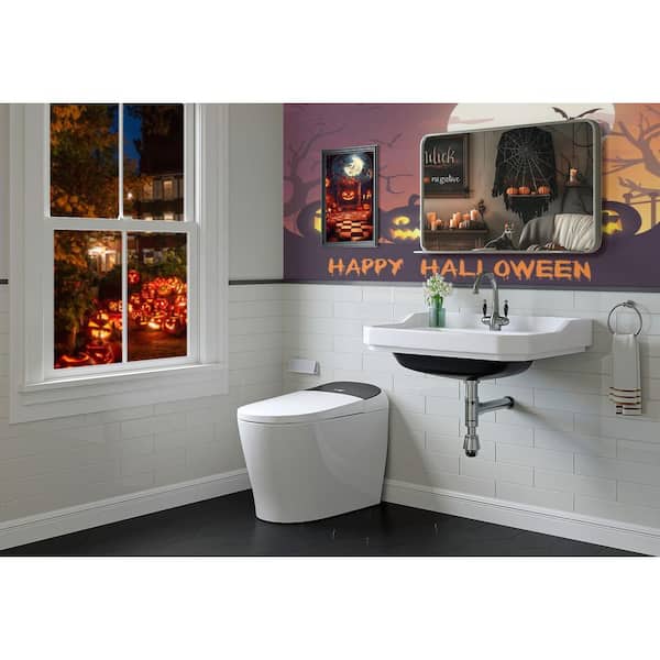 Tankless Elongated Bidet Toilet 1.27 GPF in White with Black Backlid, Auto Flush, Warm Air Dryer, Bubble Infusion Wash