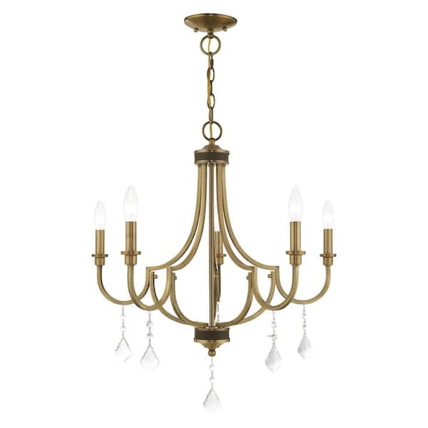 Bradshaw 5-Light Antique Brass Chandelier with Bronze Accents and Clear Crystals