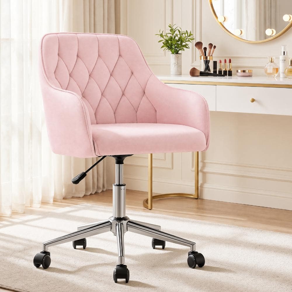 Standard Light pink Flannelette Task Chair with Arm with Adjustable Height
