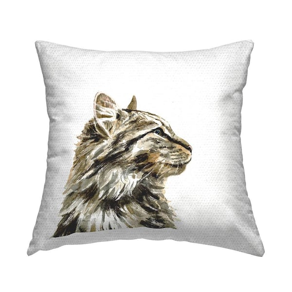 Stupell Industries Fluffy Tabby Cat Gazing Casual Portrait Brown Square Outdoor Throw Pillow
