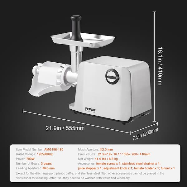 VEVOR Electric Tomato 45 mm Commercial Grade 700 Watt Tomato Sauce