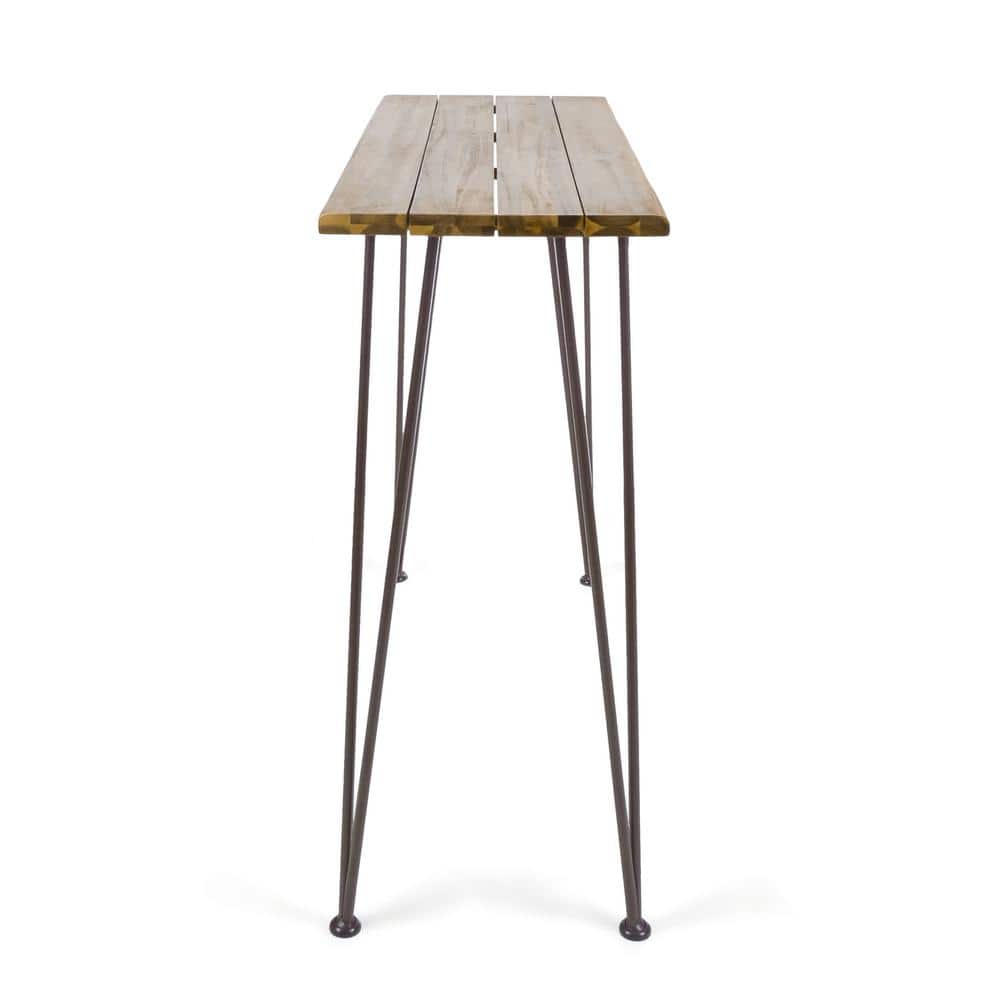 Teak and Metal Industrial Outdoor Bar Table