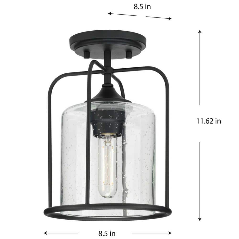Textured Black Semi-Flush Mount Light with Clear Seeded Glass Shade