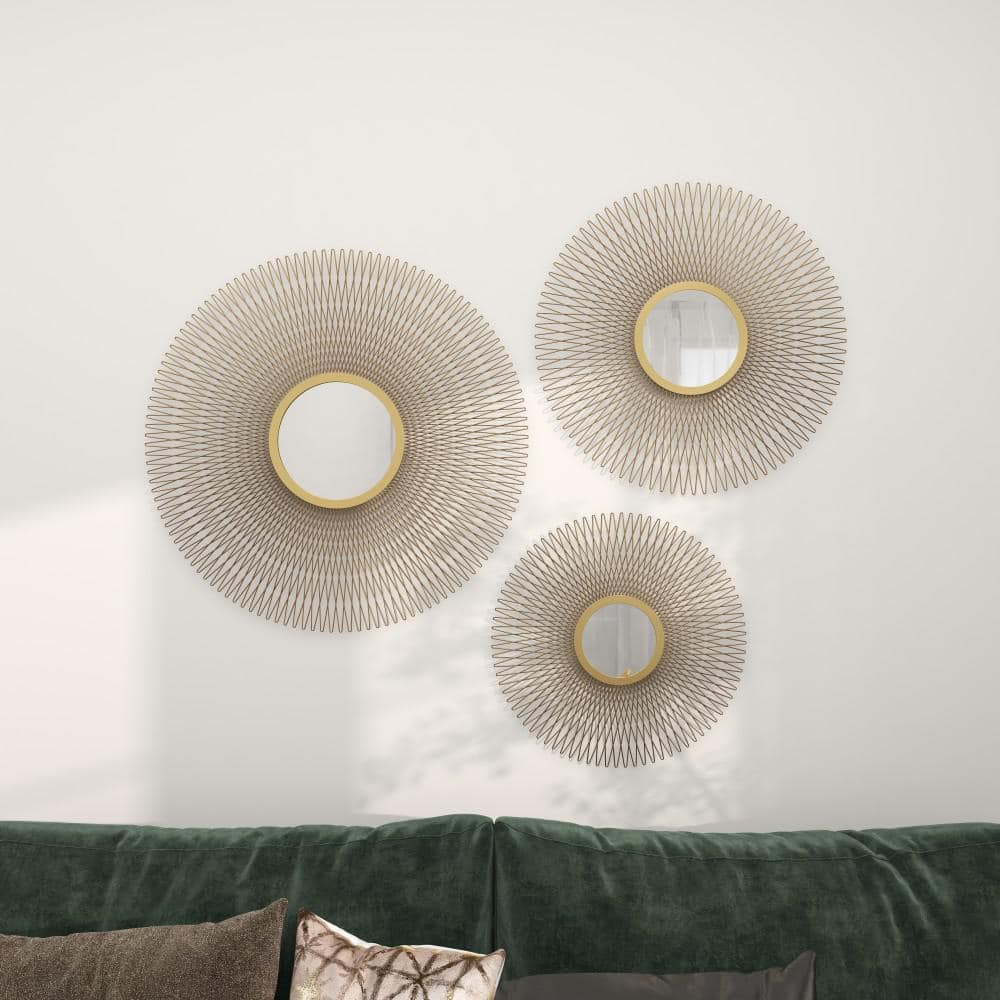 Gold Sunburst Round Wall Decor with Mirror Accent Set