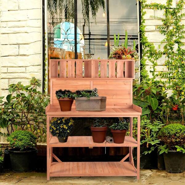 65 Potting Bench for Outside with Storage, Potting Table Outdoor