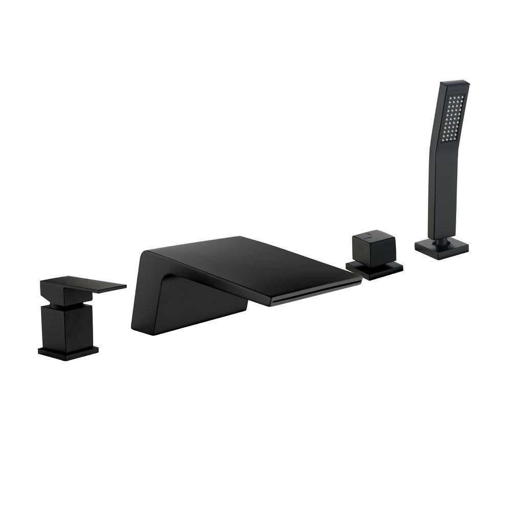 Single-Handle Roman Tub Faucet Deck-Mount Waterfall Spout with Hand Shower 