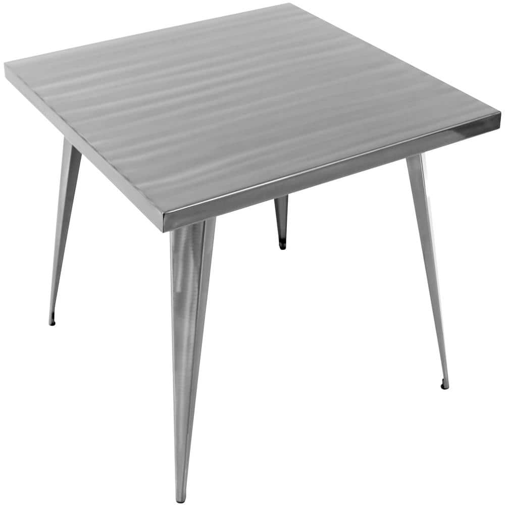 Austin 32" Brushed Silver Square Industrial Dining Table