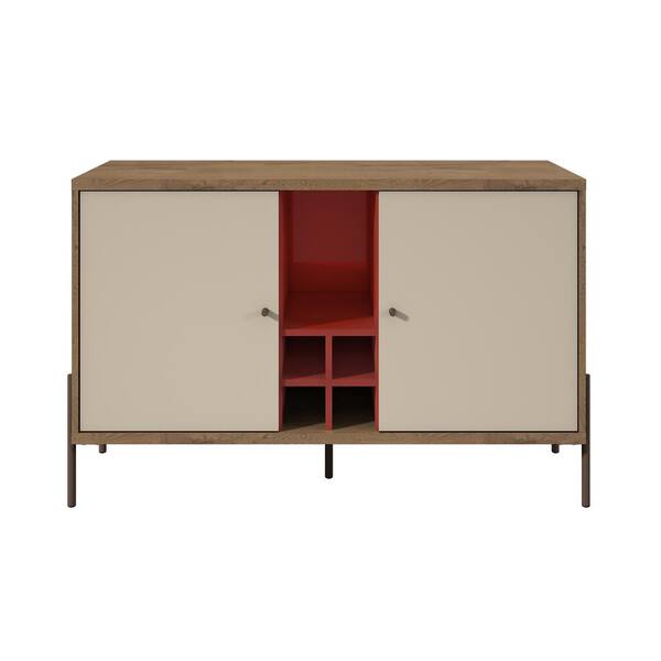 Manhattan Comfort Joy Red, Off White and Oak 4-Bottle Wine Buffet Stand