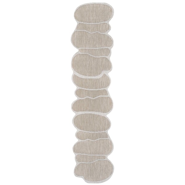 Jasper Modern Rustic Abstract Beige/Cream 2 ft. x 8 ft. Indoor/Outdoor Shaped Runner Rug