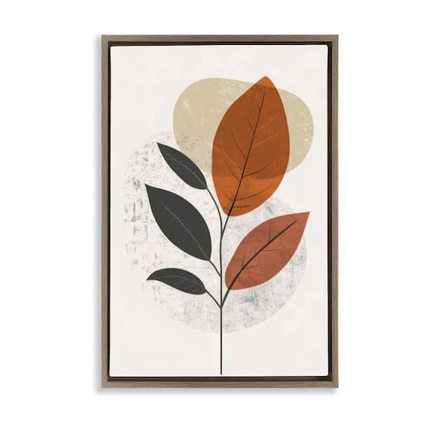 Autumnal Neutral Leaves by LSR Design Studio Brown Floater Frame Nature Graphic Art Print 25 in. x 17 in.