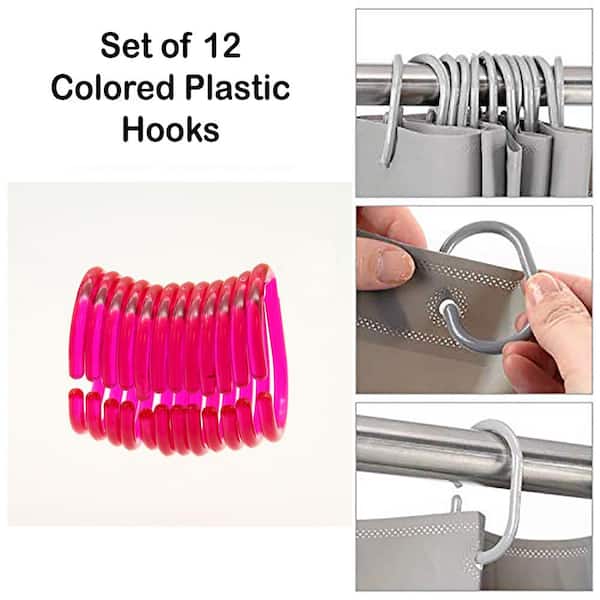Shower Curtain Rings With Plastic Hooks, Pink Shower Curtain Hooks