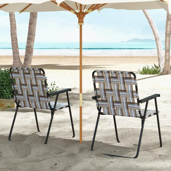 HONEY JOY Brown Metal Webbed Lawn Chairs, Outdoor Patio Folding