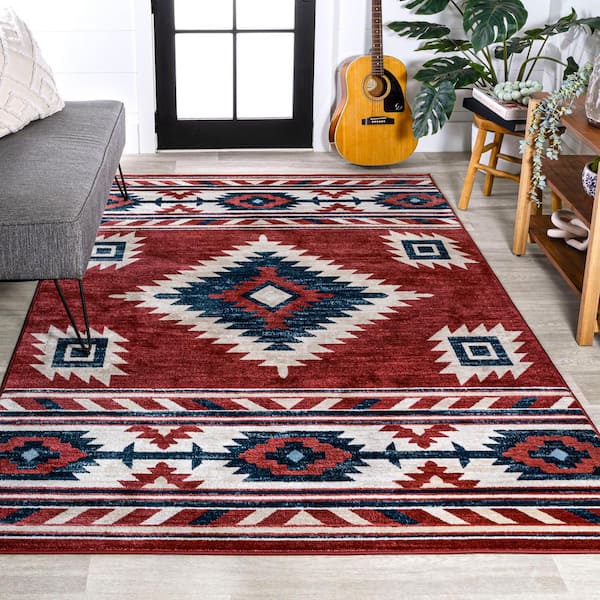 JONATHAN Y Serape Medallion Southwestern Red/Navy/Cream 3 ft. x 5