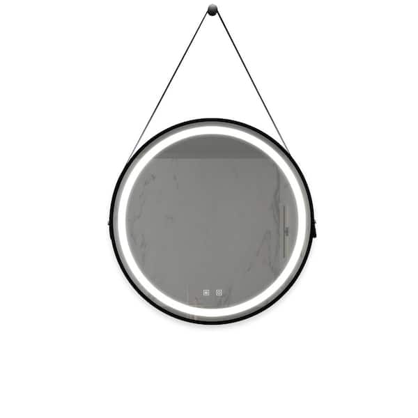 Unbranded 24 in. W x 24 in. H Round Black Metal Frame Bathroom Vanity Mirror with Dimmable Touch LED Lights, Anti-Fog, Waterproof