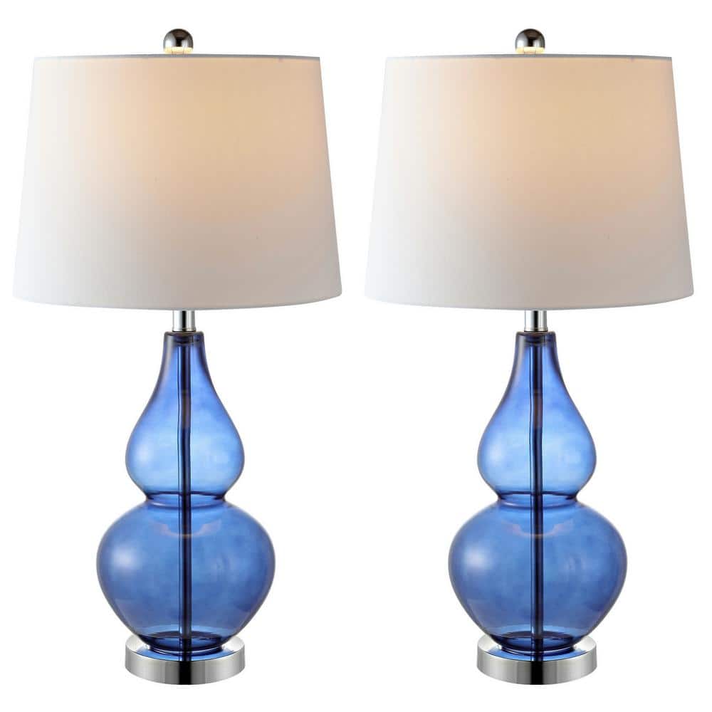 Radiant Blue & Chrome Gourd Glass Table Lamp Set - 26.5"