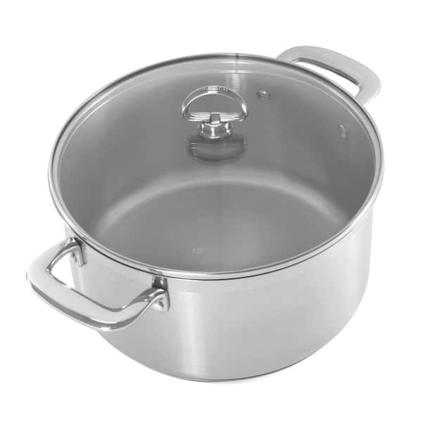 Chantal Induction 21 Steel 6 qt. Round Stainless Steel Casserole Dish in Brushed Stainless Steel with Glass Lid