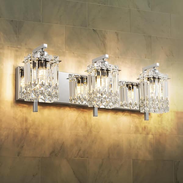 RRTYO Thery 25.5 in. 3-Light Chrome Modern Glam Rectangular