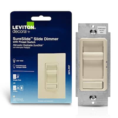 Leviton SureSlide Dimmer Switch for Dimmable LED, Halogen and Incandescent Bulbs - Light Almond 6674-P0T R68-06674-P0T