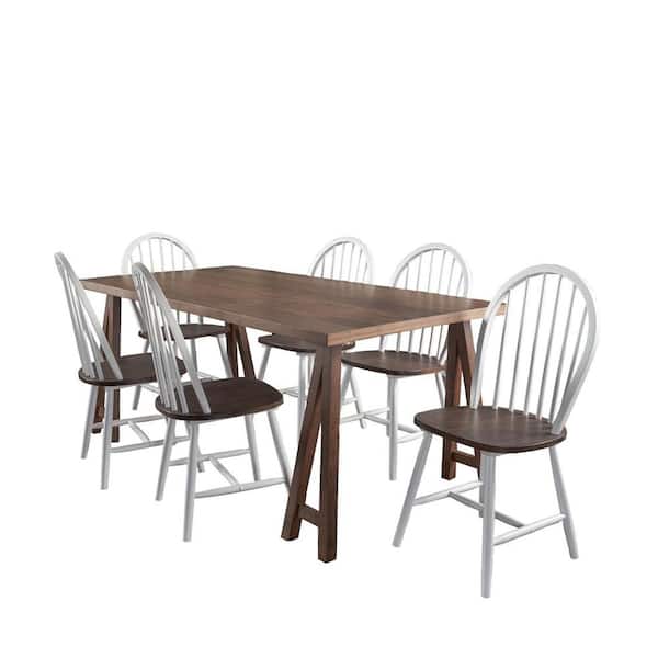 Noble House Ansley Natural Walnut and White Dining Set (7-Piece)