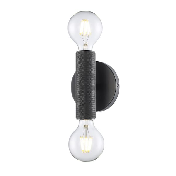 Bel Air Lighting Auburn 6 in. 2-Light Black Indoor Wall Sconce Light Fixture with Knurled Texture