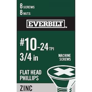 #10-24 x 3/4 in. Phillips Flat Head Zinc Plated Machine Screw (8-Pack)
