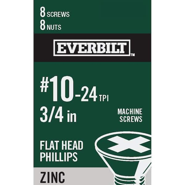 Everbilt #10-24 x 3/4 in. Phillips Flat Head Zinc Plated Machine Screw (8-Pack)