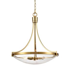 3-Light Brass No Decorative Accents Shaded Circle Chandelier for Dining Room;Foyer with No Bulbs Included