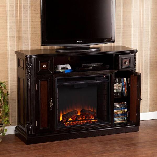 Southern Enterprises Adal 48.25 in. Freestanding Media Electric Fireplace in Ebony with Reversible Dark Antique