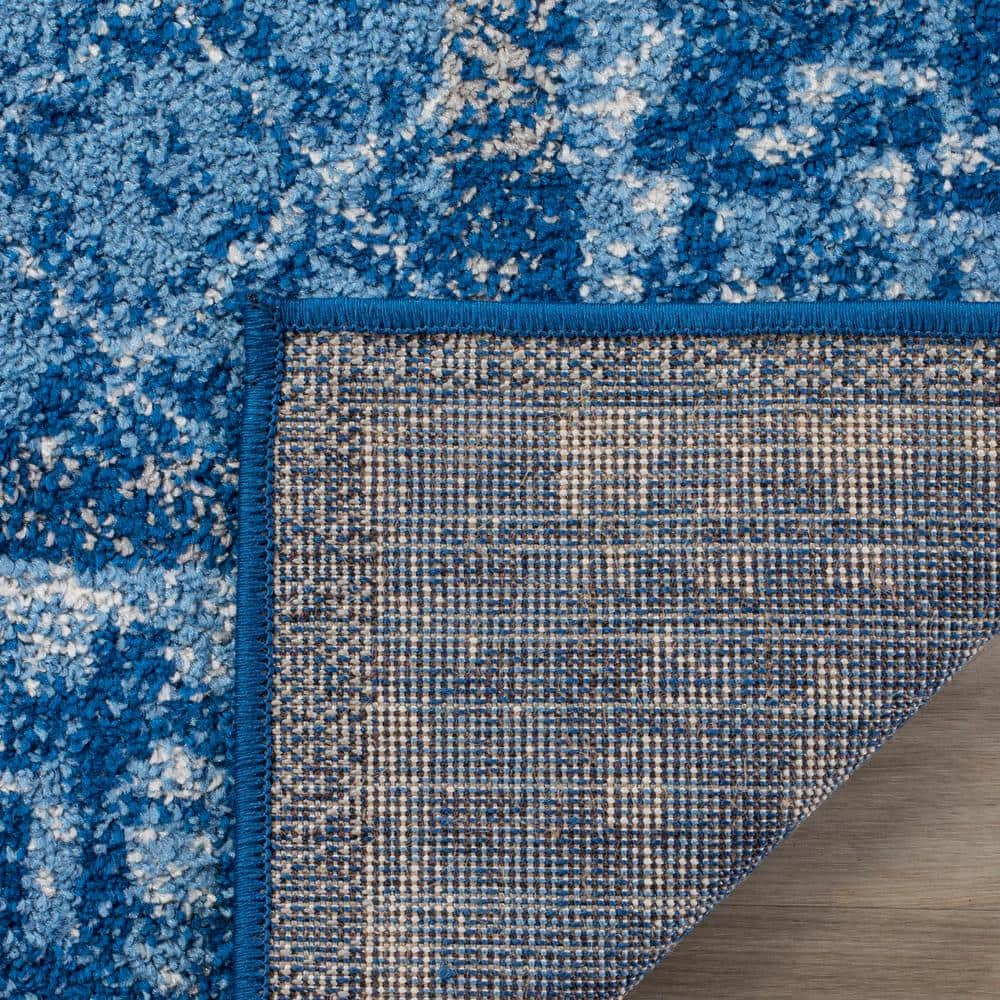 Light Blue and Dark Blue Floral Motif Area Rug