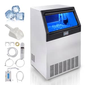 Commercial Ice Maker 265lbs/24H Freestanding Ice Maker Machine with 88lbs Storage Capacity, stainless steel sliver