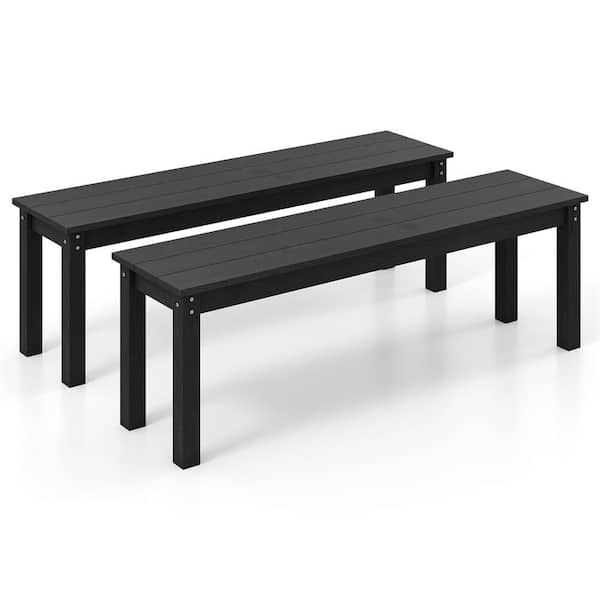 2Pcs Outdoor Bench 2-3 Person HDPE Patio Bench 55 in. Backless Garden Bench with Slatted Seat Black