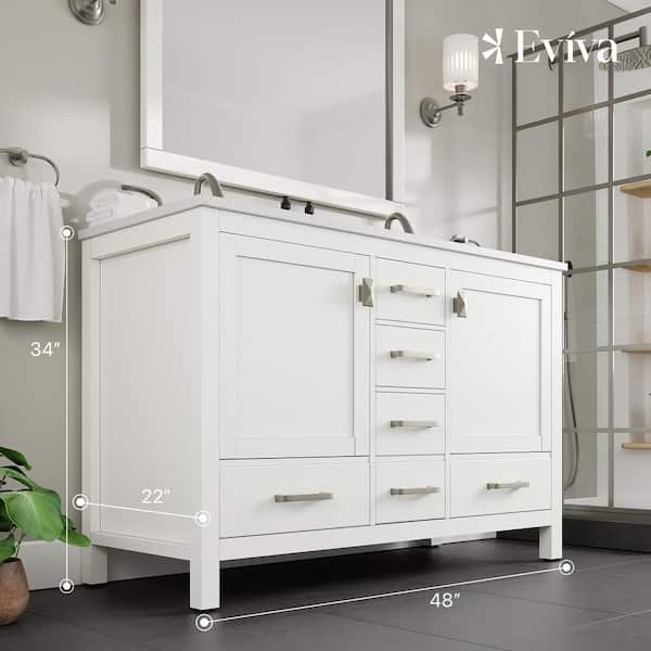 Eviva Aberdeen 48 in. W x 22 in. D x 34 in. H Double Bath Vanity in Gray with White Carrara Marble Top with White Sinks