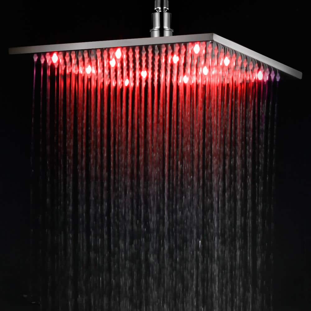 Polished Chrome 12" Square LED Rain Shower Head