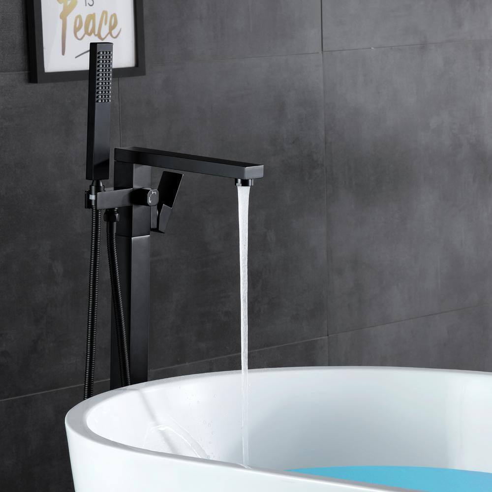 Matte Black Stainless Steel Freestanding Tub Faucet with Hand Shower