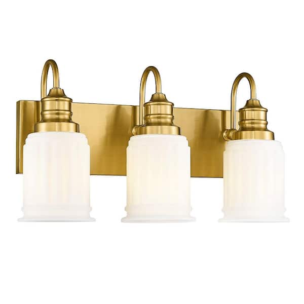 18.1 in. 3 Light Brushed Gold Vanity Light with Clear Glass Shade