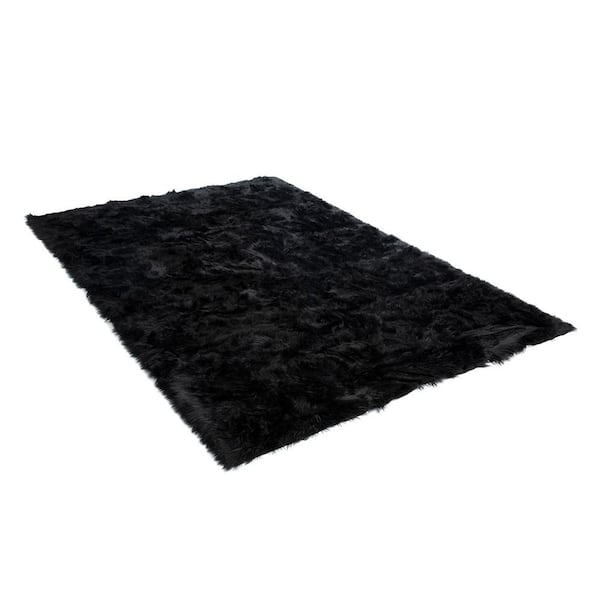 Walk on Me Black 6 ft. x 9 ft. Faux Fur Luxuriously Soft and Eco Friendly Area Rug