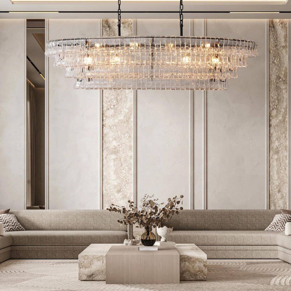 64.7 in. 12-Lights Black 4-Tier Large Oval Clear Glass Kitchen Island Chandelier price history on PriceWatchPro