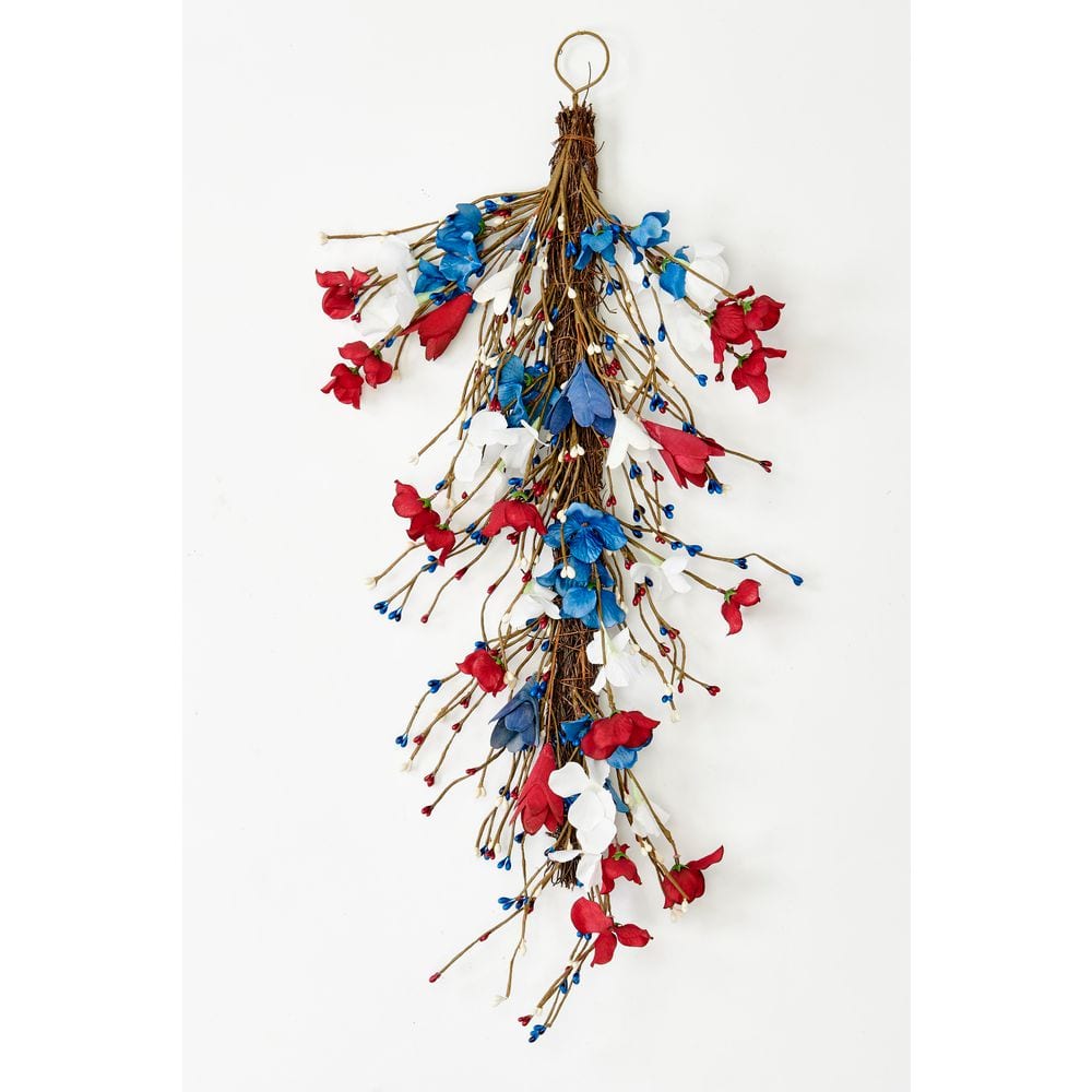 26 in Red, White and Blue Patriotic Holiday July 4th Floral Teardrop
