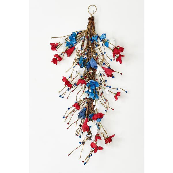 Unbranded 26 in Red, White and Blue Patriotic Holiday July 4th Floral Teardrop