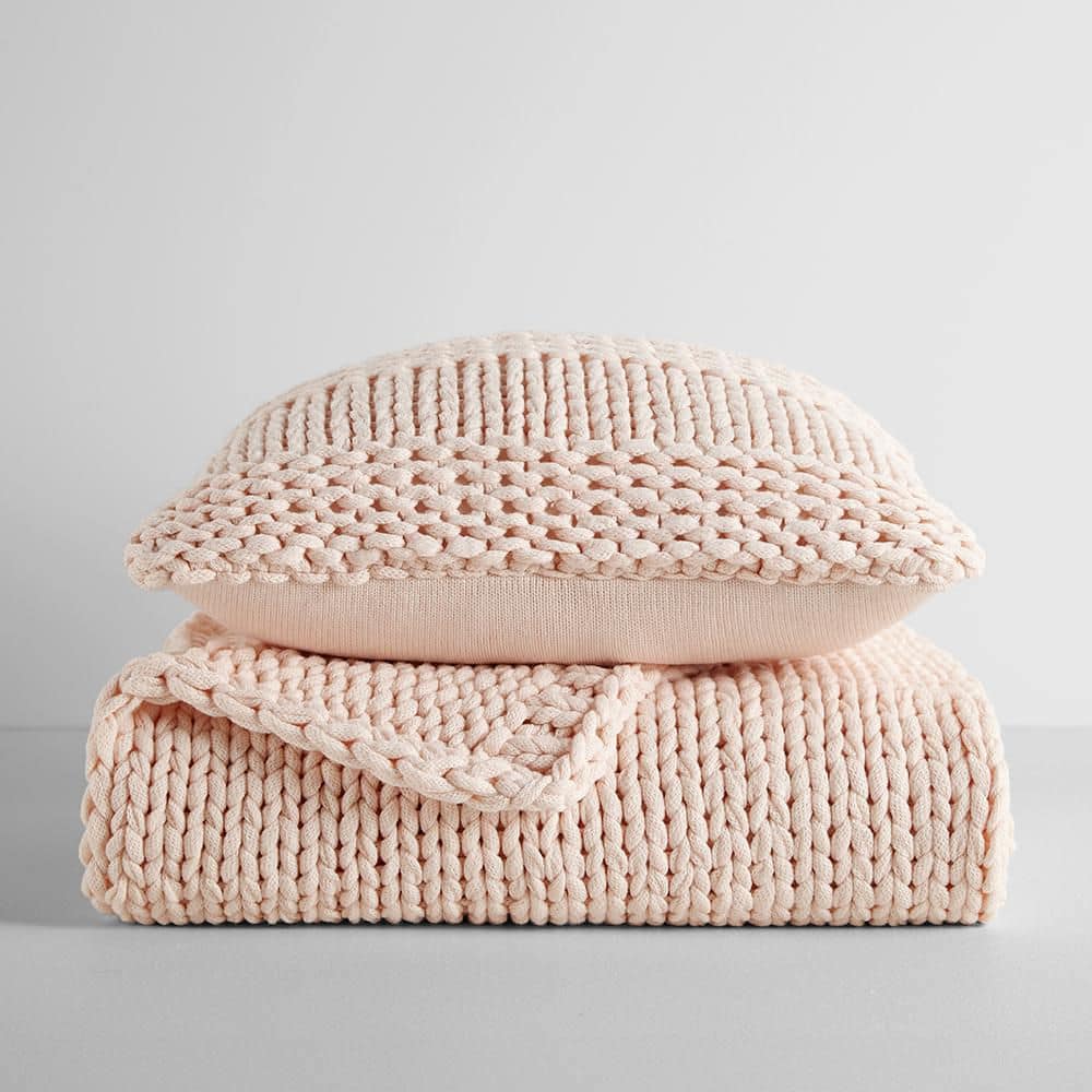 A❥︎ Becky Cameron Chunky Knit Blush Decorative Throw Pillow and