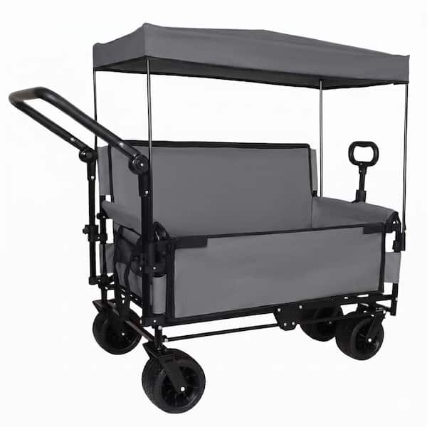 3.9 cu. ft. Steel Garden Cart with Bench Seat & Canopy & Storage,500lbs Heavy-Duty in Gray