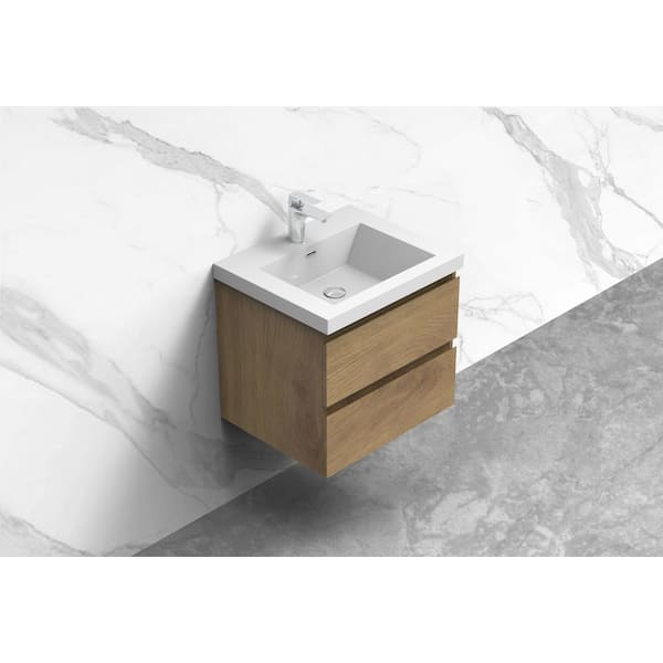 Equinox 24 in. in. W x 19-5/8 in. in. D x 22-1/2 in. in. H Floating Bath Vanity Natural Oak White Ceramic Top Assembled