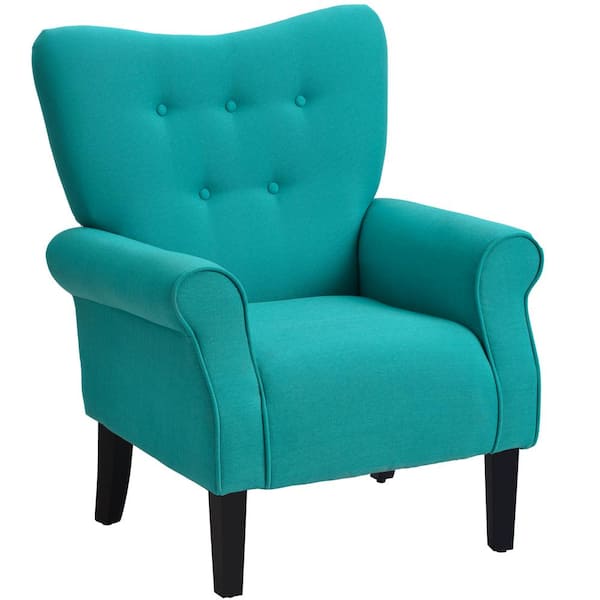 JASMODER Teal Modern Wing Back Accent Chair Roll Arm Living Room Cushion with Wooden Legs