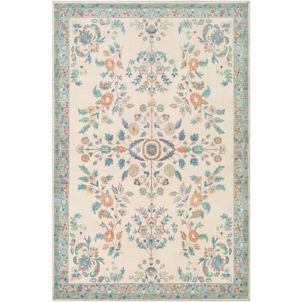 Livabliss Oshawa Cream/Burnt Orange 5 ft. x 8 ft. Indoor Area Rug