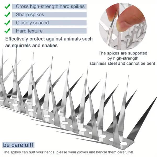 3.3 ft. Original Stainless Steel Bird Spikes Pigeons Starling Snake Mice 4.5 in. Coverage