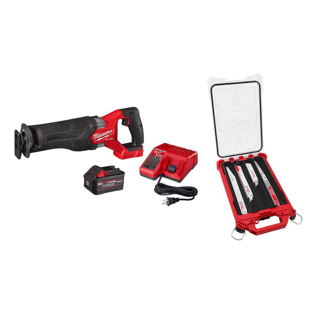MILWAUKEE M18 FUEL 18V Li-Ion Cordless SAWZALL Kit w/ 5. 0Ah Battery/Charger & PACKOUT Tool-Box & PACKOUT SAWZALL Set 15pc (2821-21HO-49)
