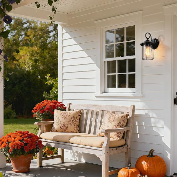 12.5 in. 1-Light Black Industrial Patio Outdoor Wall Lantern Sconce Light with Clear Seeded Glass