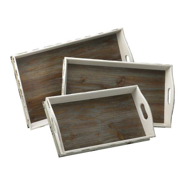 Filament Design Prospect 4.25 in. x 26.75 in. Distressed White and Gray Trays (Set of 3)