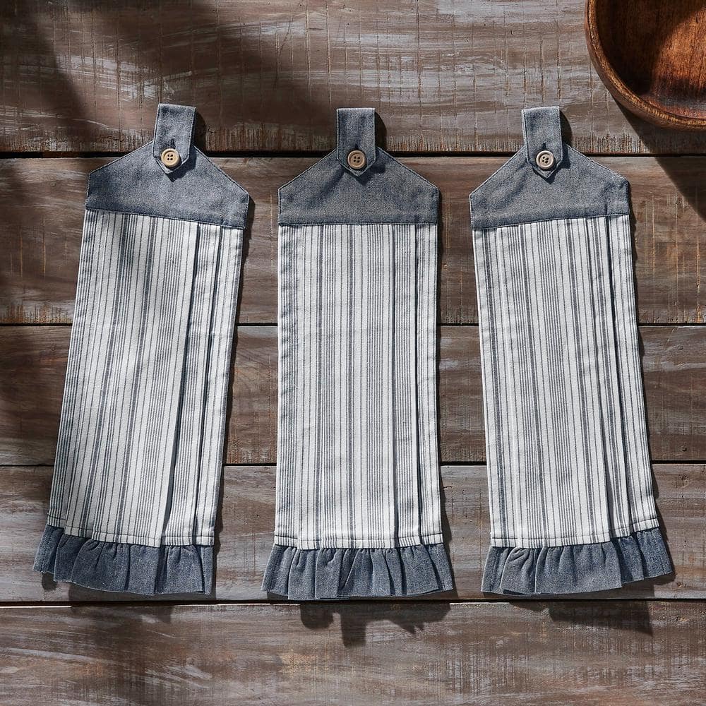 VHC BRANDS Sawyer Mill Blue Ticking Stripe Button Loop cotton Blend ...
