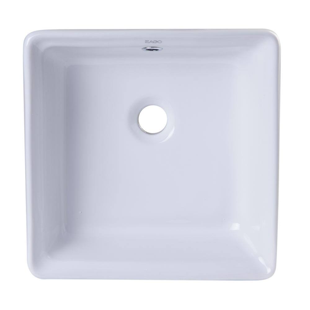 EAGO 15'' White Ceramic Square Bathroom Sink with Overflow